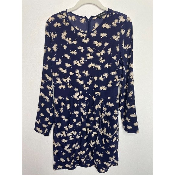 Club Monaco Paget Floral Mini Dress Size 2 Blue Silk Long Sleeve Pleated - Picture 2 of 16